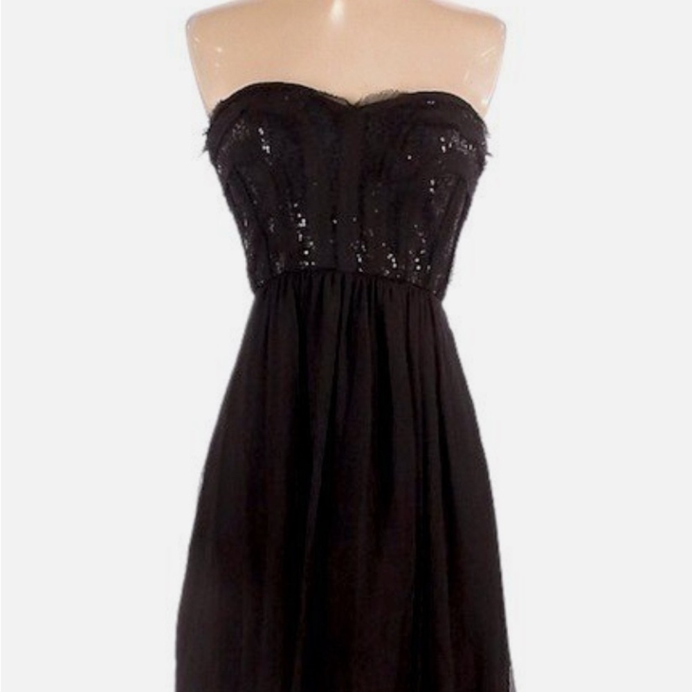 Max & Cleo Little Black Sequin Chiffon Strapless Cocktail Dress